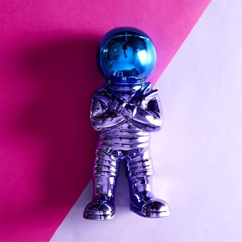 Figurine Astronaute Electroplaquage Dégradé Violet Bleu H33cm - Mike