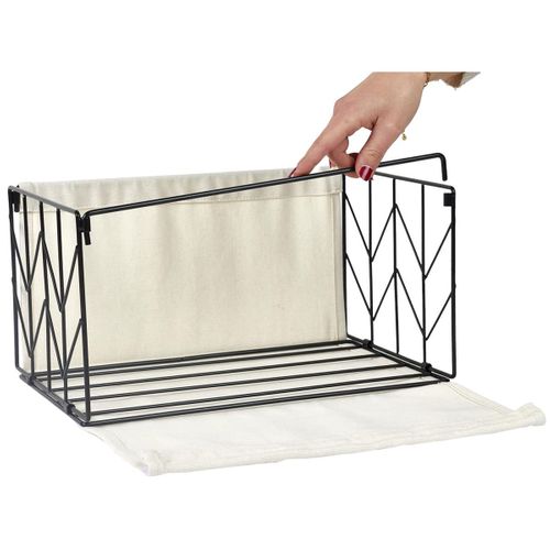Bac De Rangement Pliable En Métal Noir Et Tissu Blanc 38x28cm - Louane