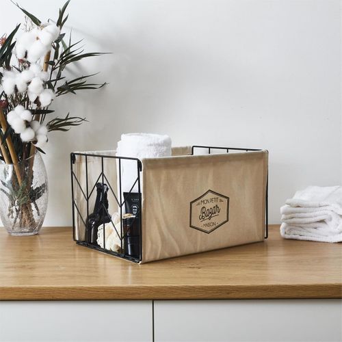 Bac De Rangement Pliable En Métal Noir Et Tissu Blanc 38x28cm - Louane