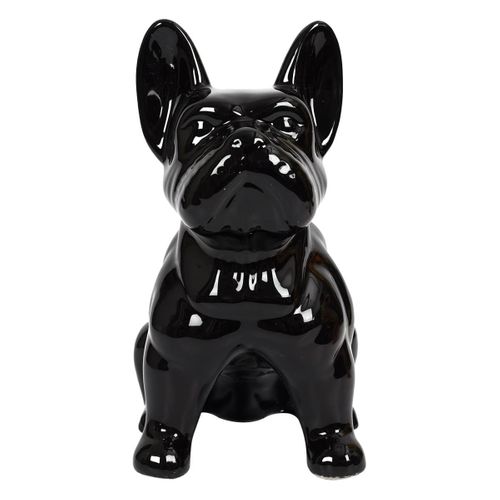 Statue Bulldog En Céramique Noir Brillant H30cm - Stoky