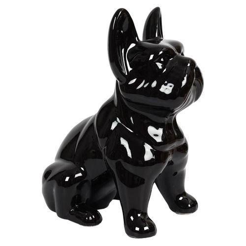 Statue Bulldog En Céramique Noir Brillant H30cm - Stoky