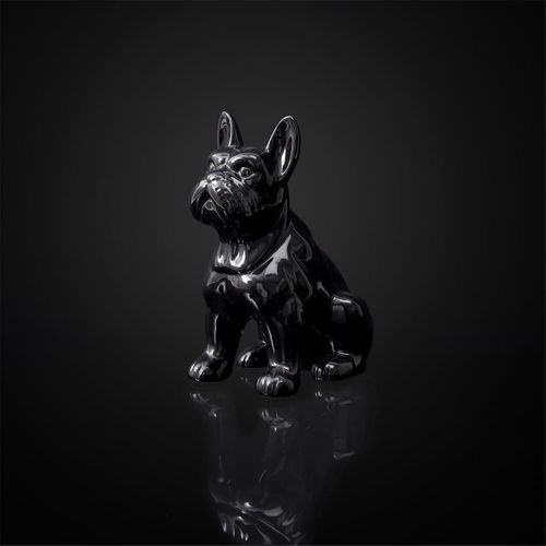 Statue Bulldog En Céramique Noir Brillant H20cm - Stoky