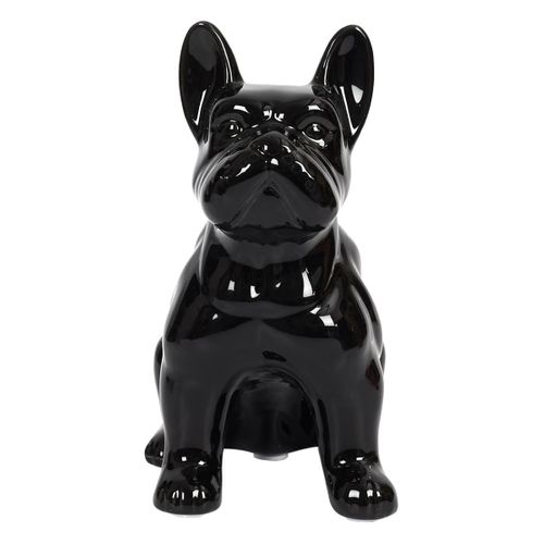 Statue Bulldog En Céramique Noir Brillant H20cm - Stoky