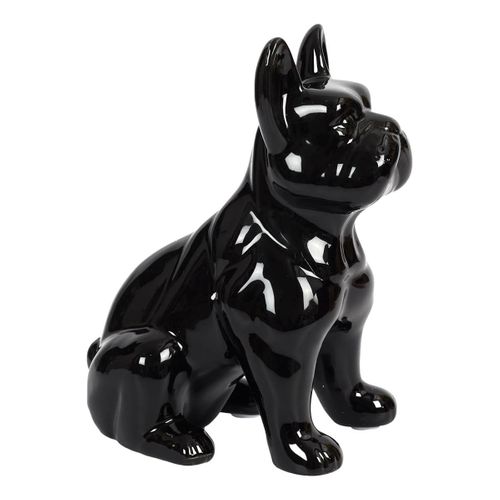 Statue Bulldog En Céramique Noir Brillant H20cm - Stoky