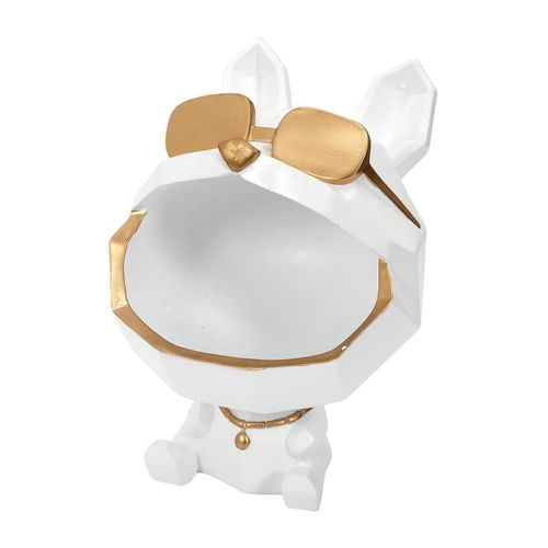 Vide-poche Chien à Lunettes Géométrique Blanc Et Or - Looky