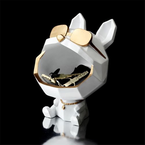 Vide-poche Chien à Lunettes Géométrique Blanc Et Or - Looky