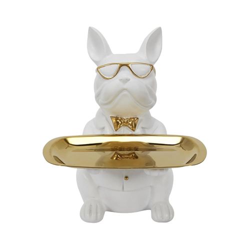 Vide-poche Bulldog Blanc Et Or Plateau Servi - Mania