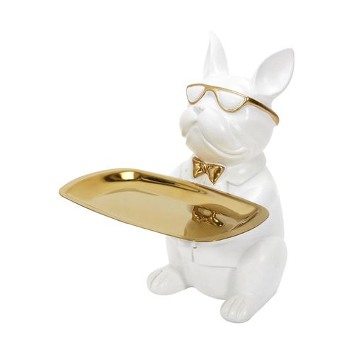 Vide-poche Bulldog Blanc Et Or Plateau Servi - Mania