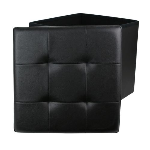 Pouf Coffre Pliable Carré Simili Cuir Noir Capitonné - Ronny