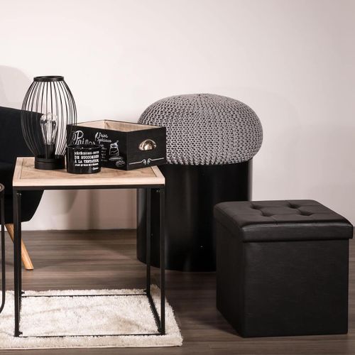 Pouf Coffre Pliable Carré Simili Cuir Noir Capitonné - Ronny