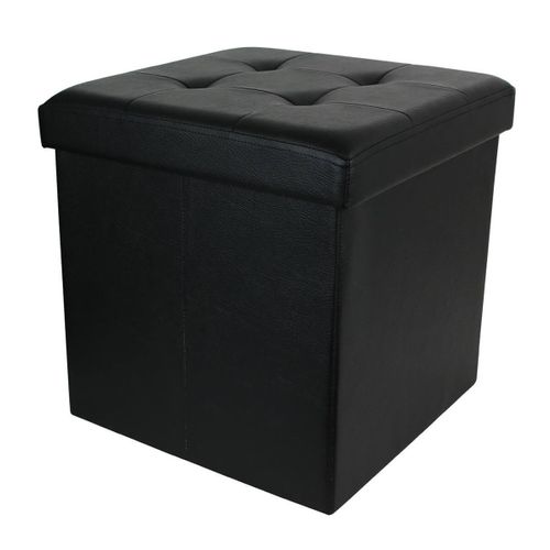 Pouf Coffre Pliable Carré Simili Cuir Noir Capitonné - Ronny