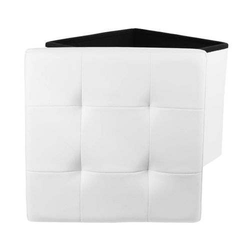 Pouf Coffre Pliable Carré Simili Cuir Blanc Capitonné - Ronny
