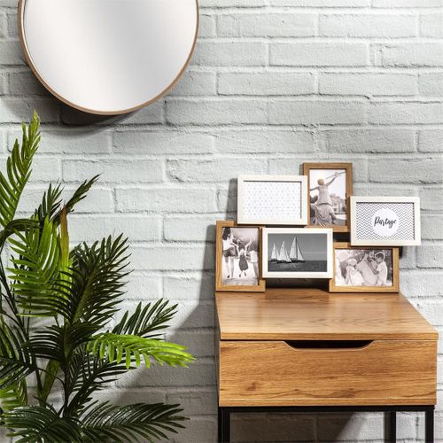 Pêle-mêle 6 Cadres Photo Effet Bois Naturel Et Blanc - Batyia