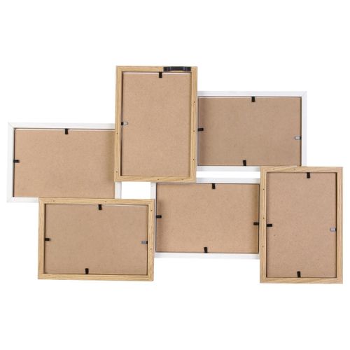 Pêle-mêle 6 Cadres Photo Effet Bois Naturel Et Blanc - Batyia