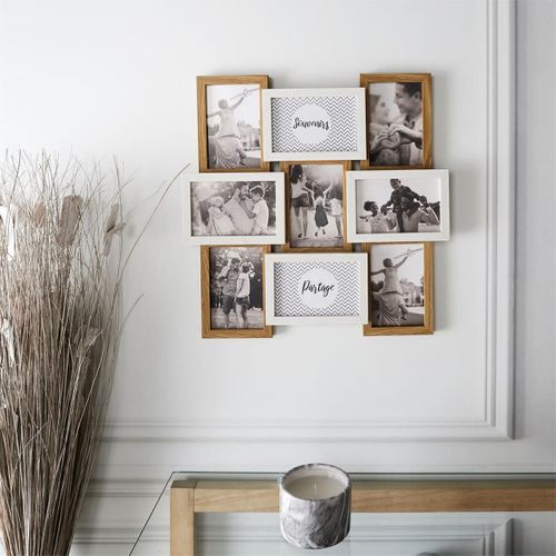 Pêle-mêle 9 Cadres Photo Effet Bois Naturel Et Blanc - Batyia