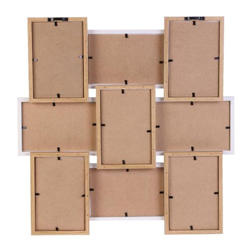 Pêle-mêle 9 Cadres Photo Effet Bois Naturel Et Blanc - Batyia