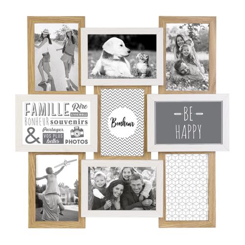 Pêle-mêle 9 Cadres Photo Effet Bois Naturel Et Blanc - Batyia
