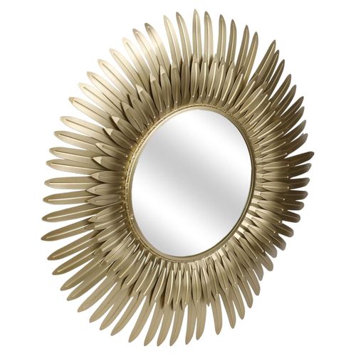 Miroir Cadre Plumes Dorées Ø53cm - Aigus