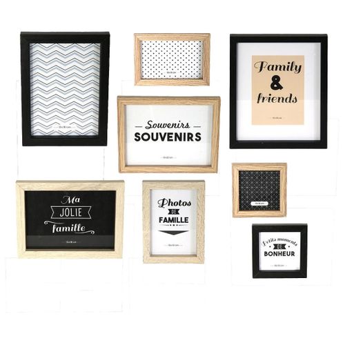 Set De 8 Cadres Photo Effet Bois Naturel Et Noir - Banist