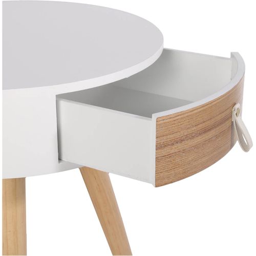 Chevet Rond 1 Tiroir Blanc Et Effet Bois Style Scandinave Vintage - Mealia