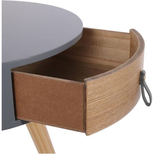 Chevet Rond 1 Tiroir Gris Et Effet Bois Style Scandinave Vintage - Mealia