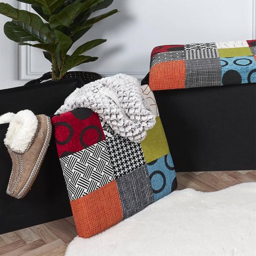 Pouf Coffre Pliable Motif Patchwork - Quadi
