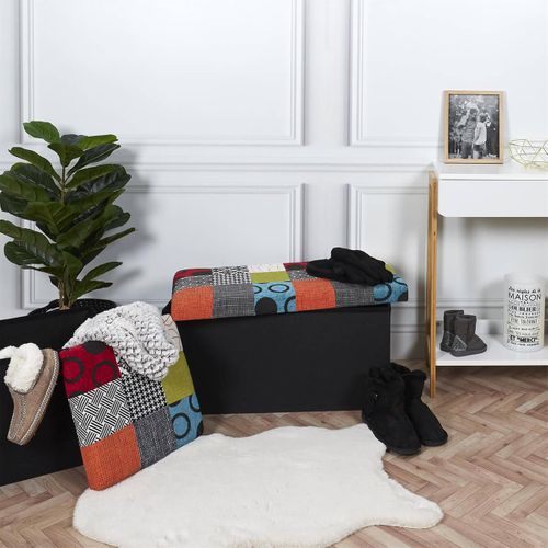 Pouf Coffre Pliable Motif Patchwork - Quadi