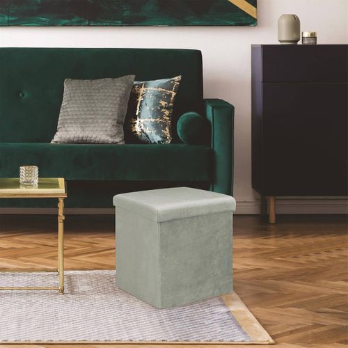 Pouf Coffre Pliable En Velours Côtelé Gris - Neira