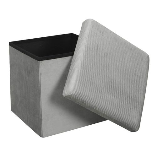 Pouf Coffre Pliable En Velours Côtelé Gris - Neira