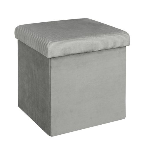 Pouf Coffre Pliable En Velours Côtelé Gris - Neira