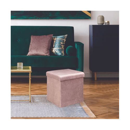 Pouf Coffre Pliable En Velours Côtelé Rose - Neira