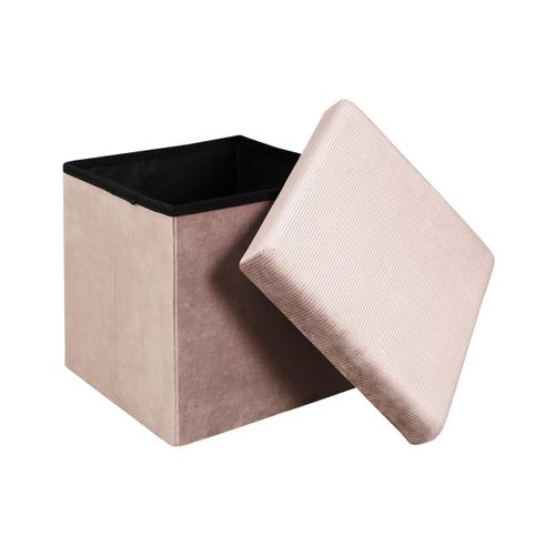 Pouf Coffre Pliable En Velours Côtelé Rose - Neira