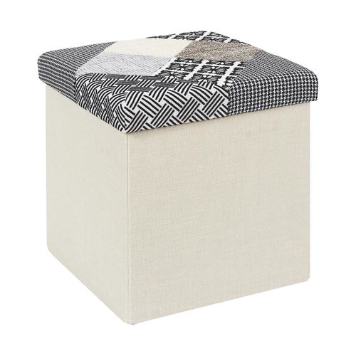 Pouf Coffre Pliable Motif Patchwork Gris - Lory