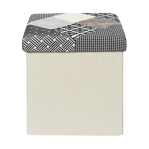 Pouf Coffre Pliable Motif Patchwork Gris - Lory