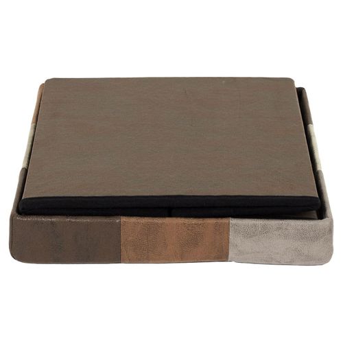Pouf Coffre Pliable Motif Patchwork Aspect Vieux Cuir - Metro