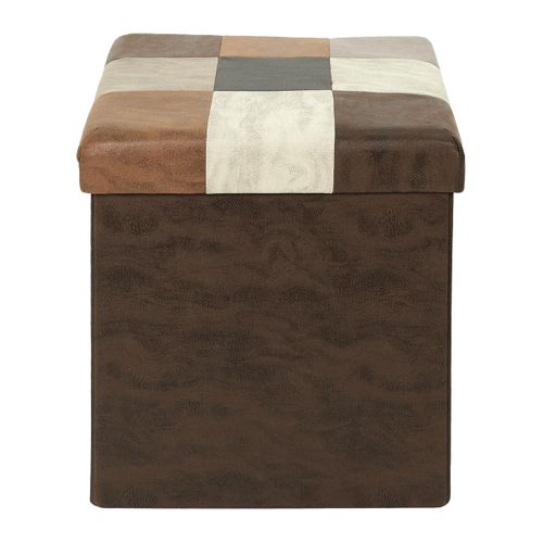 Pouf Coffre Pliable Motif Patchwork Aspect Vieux Cuir - Metro