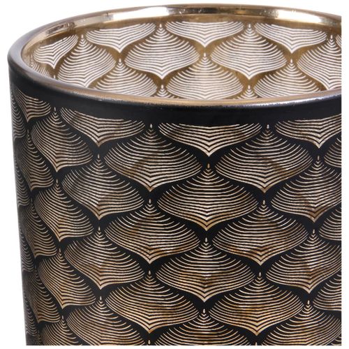 Vase Cylindrique En Verre Noir Et Cuivre à Motifs - Maury