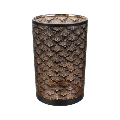 Vase Cylindrique En Verre Noir Et Cuivre à Motifs - Maury