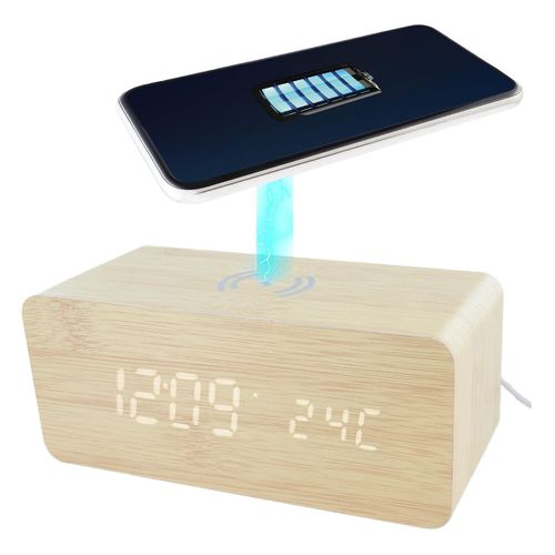 Réveil 2-en-1 Chargeur à Induction Effet Bois Clair - Leego