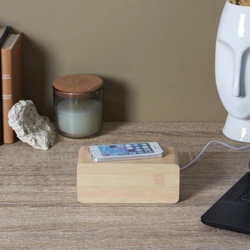 Réveil 2-en-1 Chargeur à Induction Effet Bois Clair - Leego