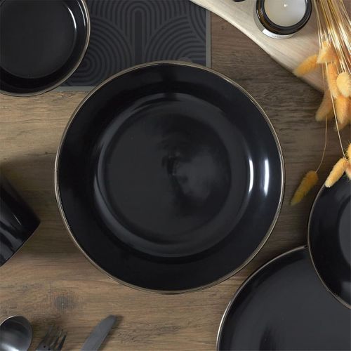 Saladier En Grès Noir Liseré Doré Ø25cm - Medica