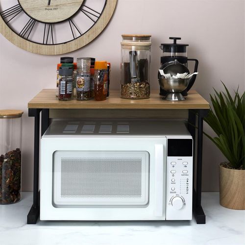 Organisateur Pour Micro-ondes Métal Noir Et Aspect Bois - Seishi