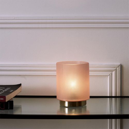 Lampe à Poser En Verre Fumé Embossé Rose Socle Doré - Lori