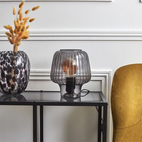 Lampe à Poser En Verre Fumé Embossé Noir Forme Champignon - Andrea