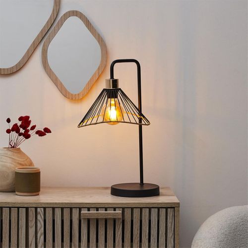 Lampe à Poser Noire Abat-jour Filaire Finition Rotin - Coreen