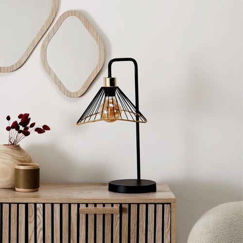 Lampe à Poser Noire Abat-jour Filaire Finition Rotin - Coreen