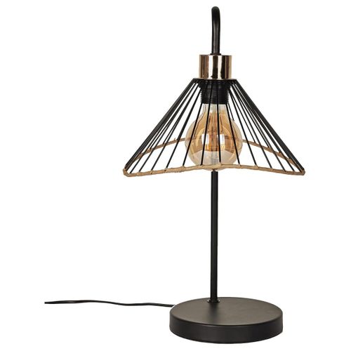 Lampe à Poser Noire Abat-jour Filaire Finition Rotin - Coreen