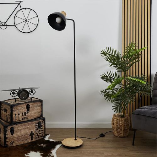 Lampadaire Style Industriel Métal Noir Et Bois H145cm - Denae