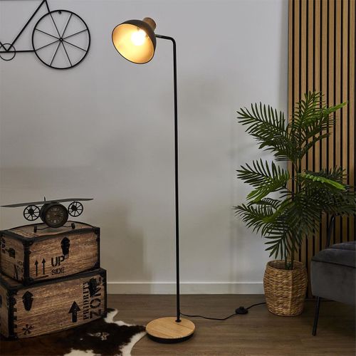 Lampadaire Style Industriel Métal Noir Et Bois H145cm - Denae