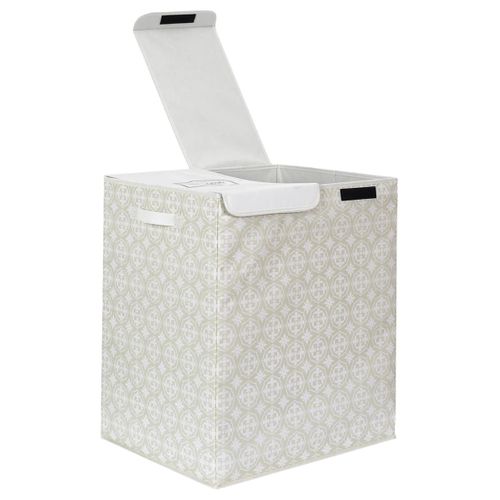 Panier à Linge Double Compartiment Motif Carreaux De Ciment Beige - Lavanderia